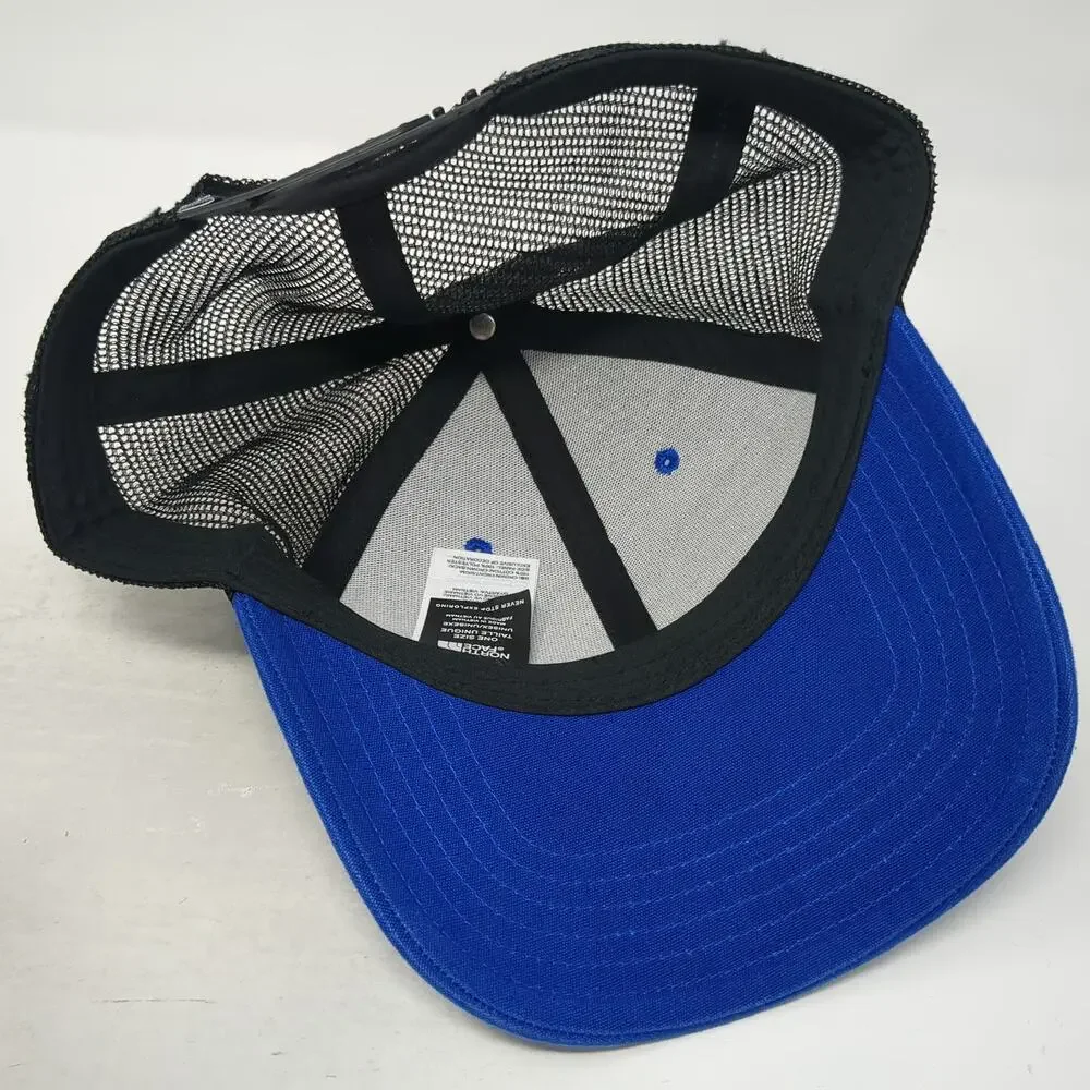 The North Face Trucker Hat Blue One Size Pierce Logo Mesh Snapback Black Cap
